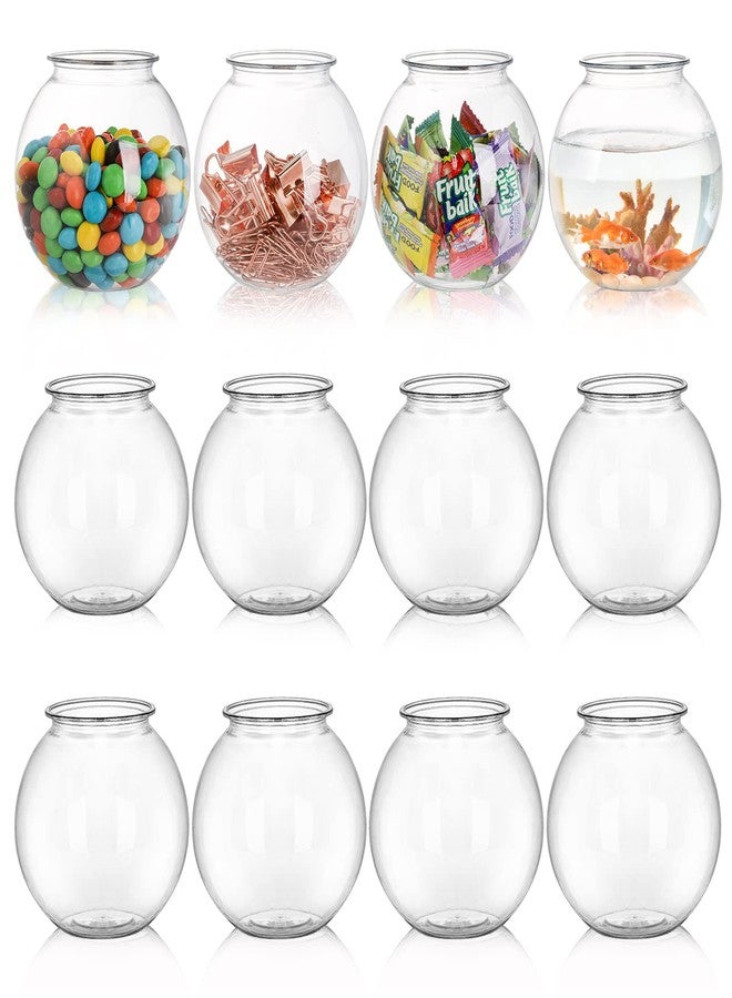 Okllen 12 Pack Plastic Ivy Bowls, 16 Oz Round Fish Bowl Unbreakable Vases Bowls for Home Decor, Carnival Games, Candy, Party Favors, Centerpiece, BPA Free, Clear - Image 1